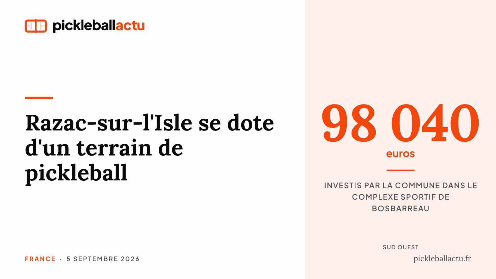 À Razac-sur-l'Isle, un terrain de pickleball dans le complexe sportif rénové de Bosbarreau