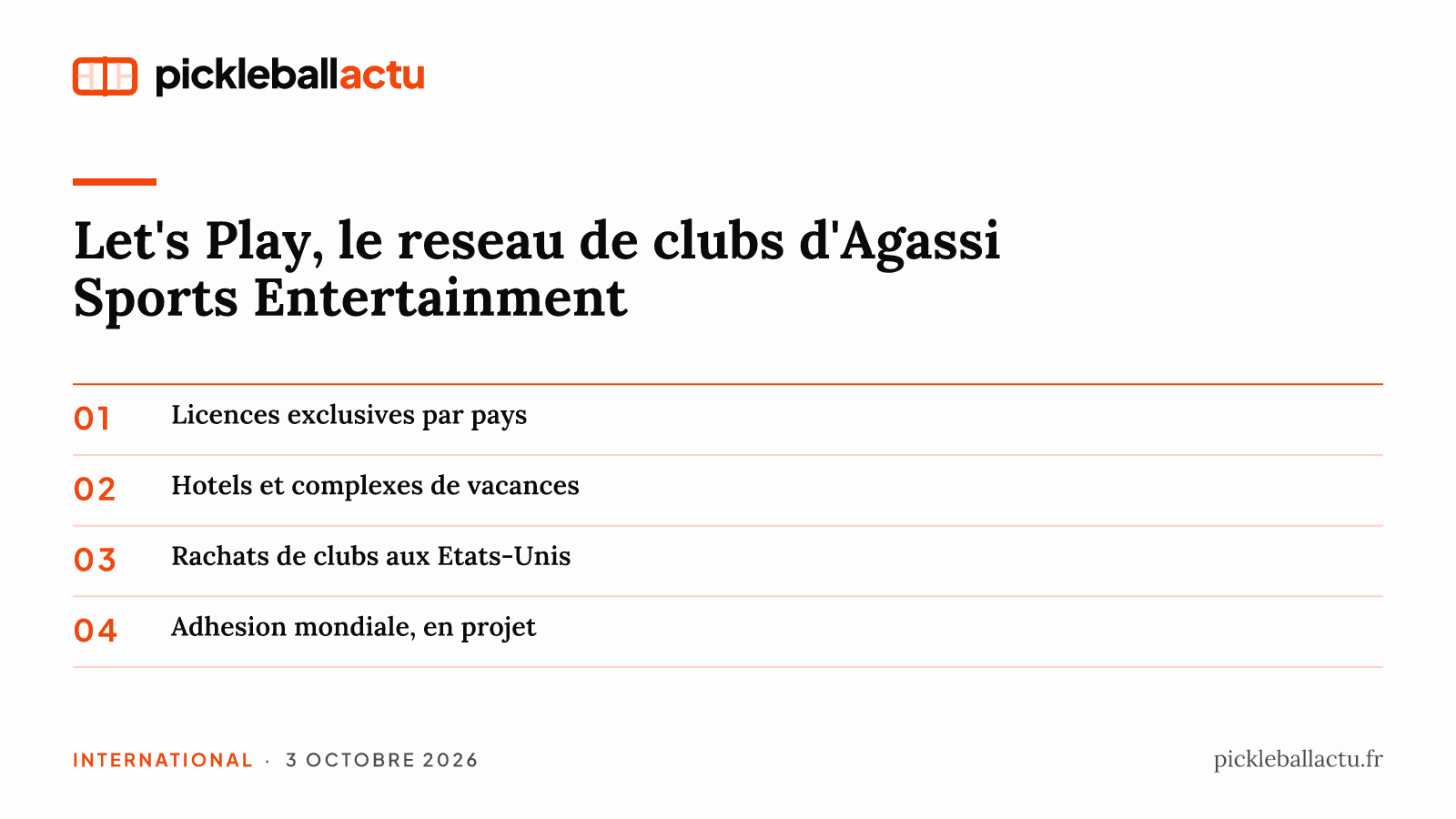 Agassi Sports Entertainment crée Let's Play pour racheter des clubs de pickleball et de padel