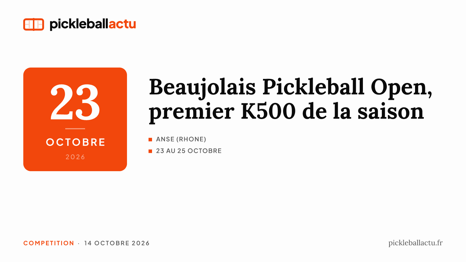 Beaujolais Pickleball Open : le premier K500 de la saison compte 307 inscrits pour 411 places