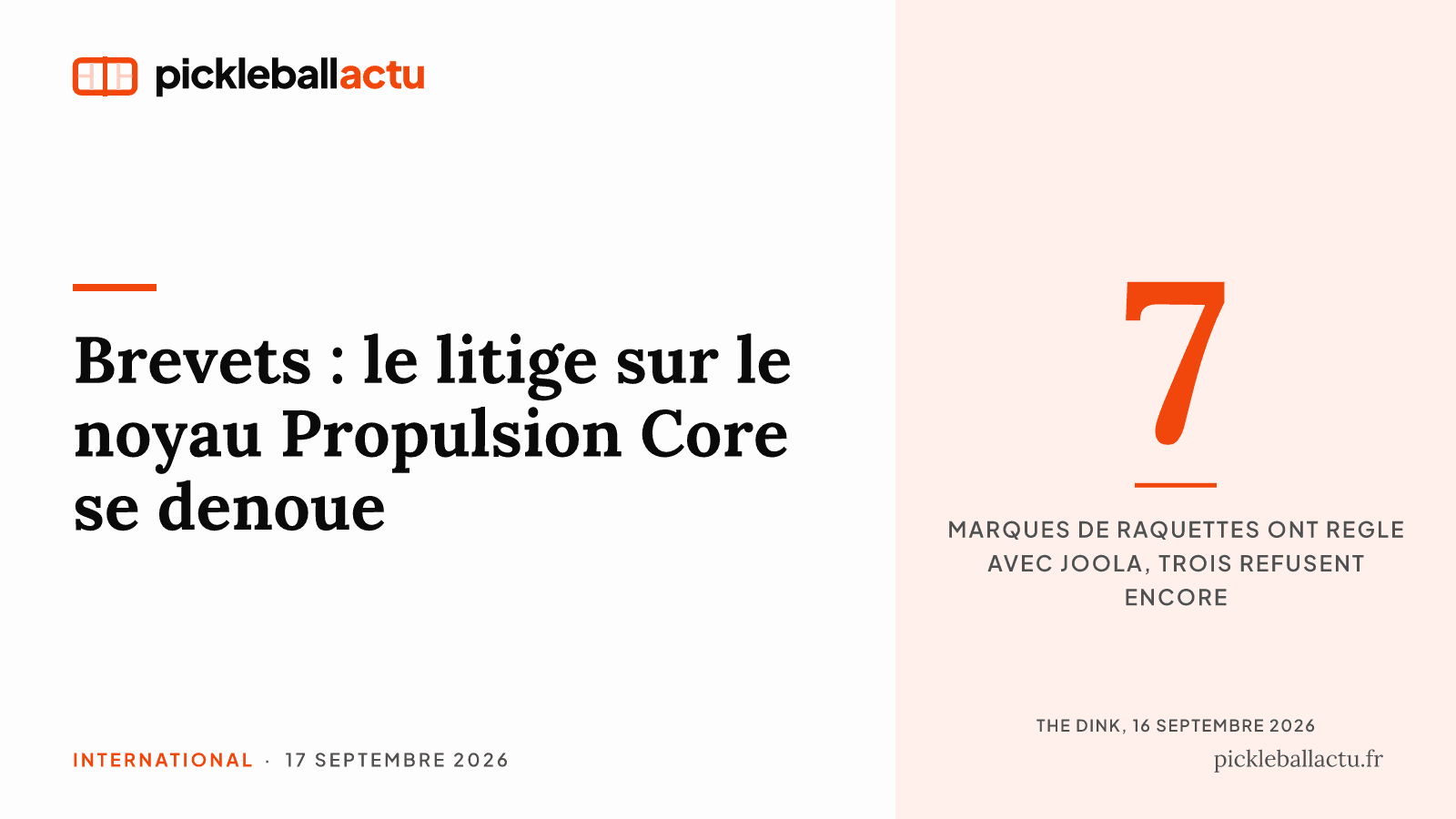 Brevets : sept marques de raquettes règlent avec JOOLA, trois refusent encore