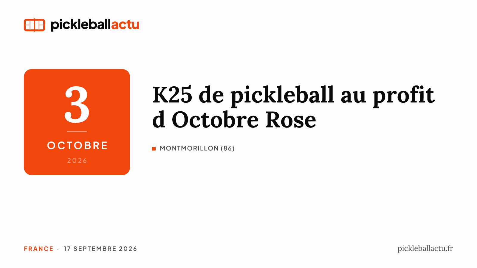 Dans la Vienne, le Montmorillon TC organise un K25 de pickleball au profit d'Octobre Rose